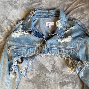 Cropped distressed jean jacket